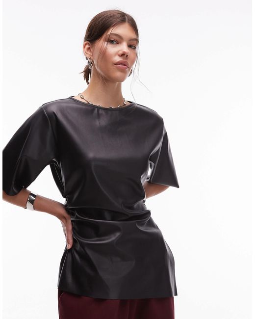 ASOS Black Pu Cinched Side Tee