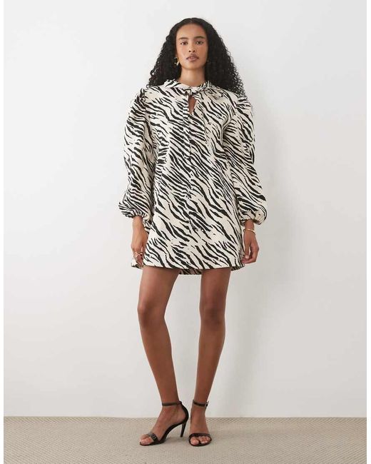 Sister Jane Multicolor Nuit Tie Collar Detail Long Sleeve Mini Dress