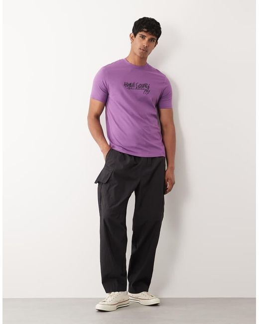 ARMANI EXCHANGE Purple Central Logo T-shirt for men