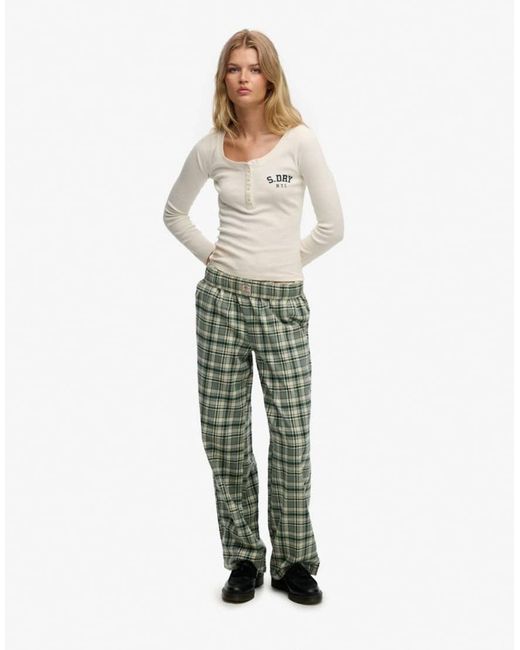 Superdry Green Cotton Check Elastic Trousers