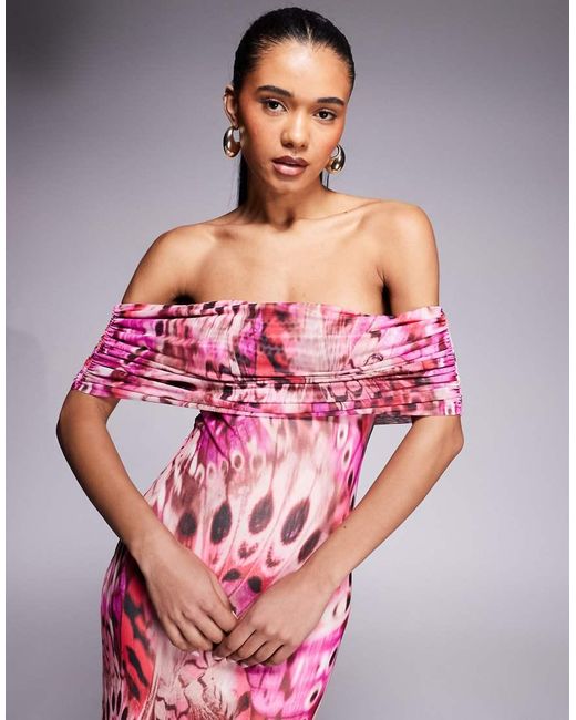 AFRM Pink Bardot Mesh Maxi Dress