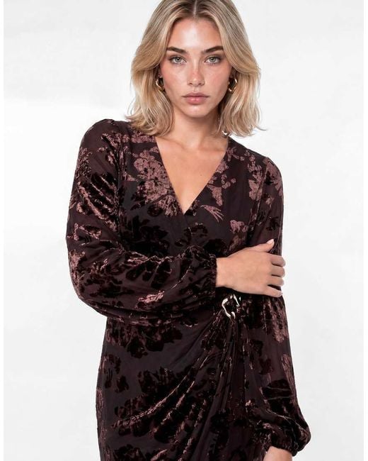 Lovedrobe Black Floral Velvet Devore Faux Wrap Midaxi Dress