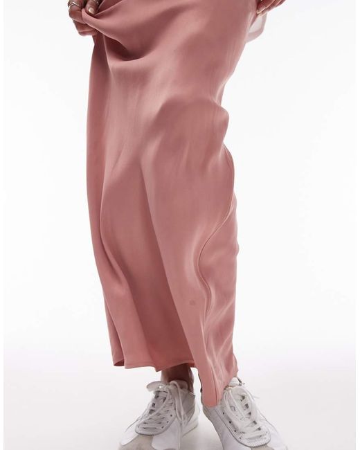 TOPSHOP Pink Satin Maxi Bias Skirt With Elastic Trim