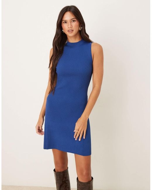 Mango Fine Knitted Sleeveless Mini Dress in Blue | Lyst