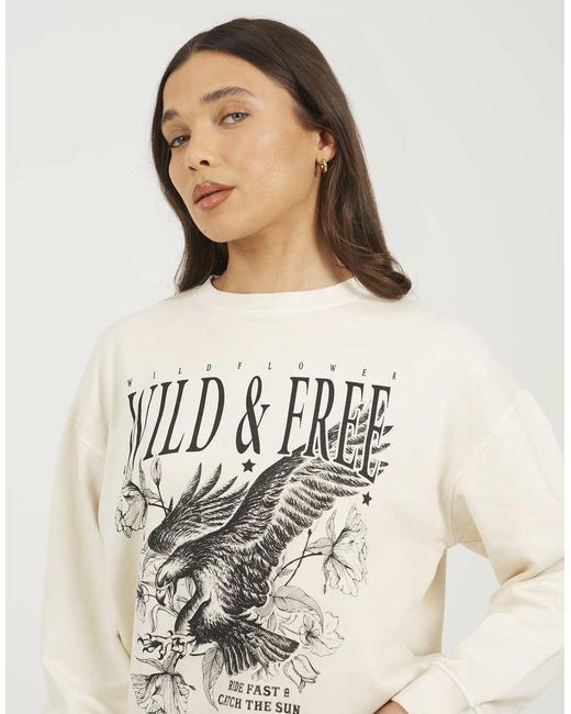 Brave Soul Natural Acid Wash Graphic Print Sweatshirt