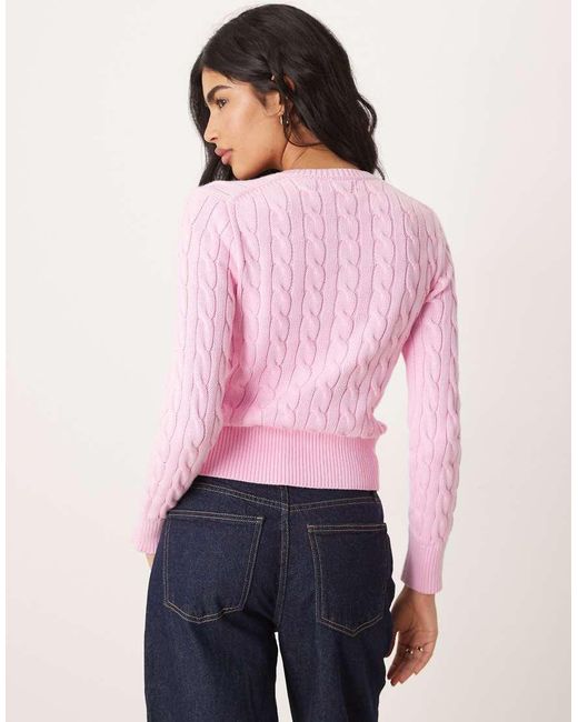 Polo Ralph Lauren Pink Icon Logo Cotton Cable Knit Cardigan