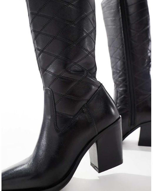 OFF THE HOOK Black 'Duchy' Antonia High- Knee Block Heel Leather Boots