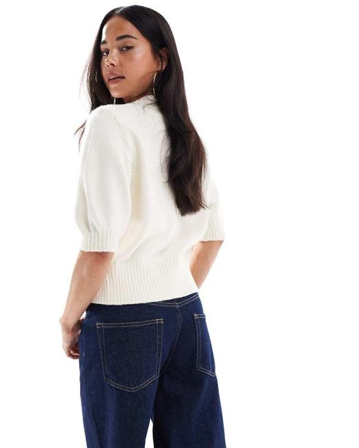 ASOS Blue Short Sleeve Waisted Crew Neck Cardigan