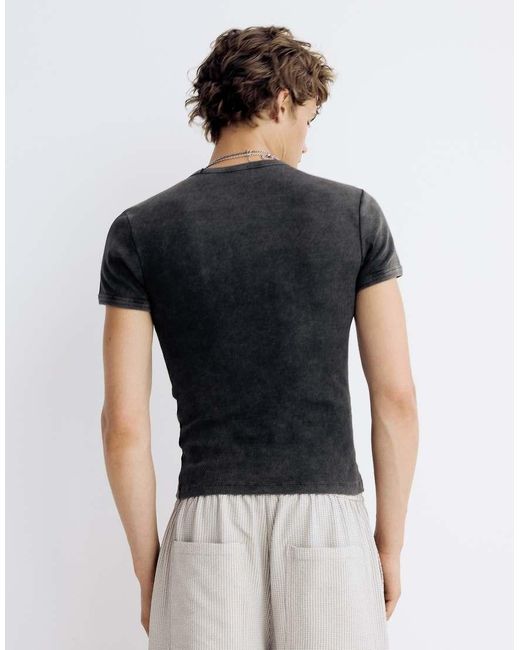 Bershka Black Slim Fit Ribbed T-shirt for men
