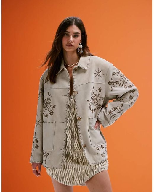 ASOS Blue Real Suede Embroidered Jacket
