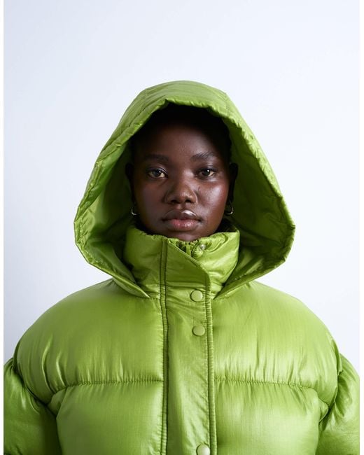 TOPSHOP Green High Shine Ripstop Puffer Jacket