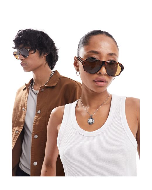 Reclaimed (vintage) Brown Aviator Sunglasses With Lens