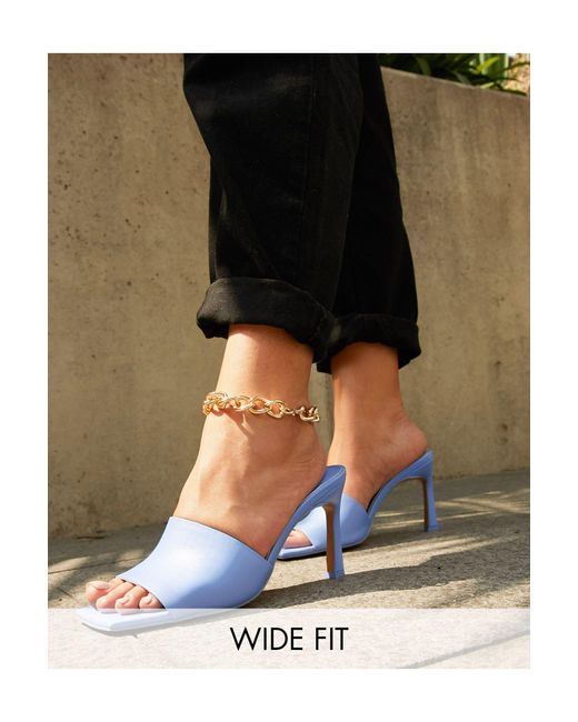 ASOS Blue Wide Fit Hattie Mid-heeled Mule Sandals