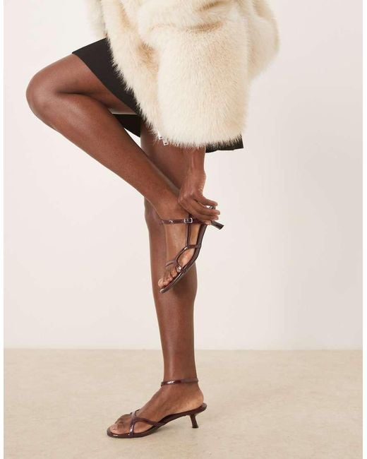 Glamorous Brown Kitten Heel Strappy Sandals