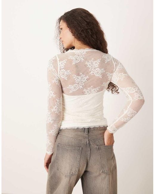 Abercrombie & Fitch White Sweetheart Neckline Lace Long Sleeve Top