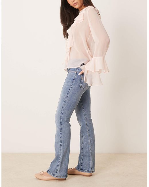 Gina Tricot Blue Low Rise Flare Leg Jeans With Front Panel Detail