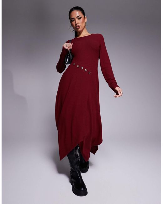 ASOS Red Asymmetric Button Wrap Maxi Dress
