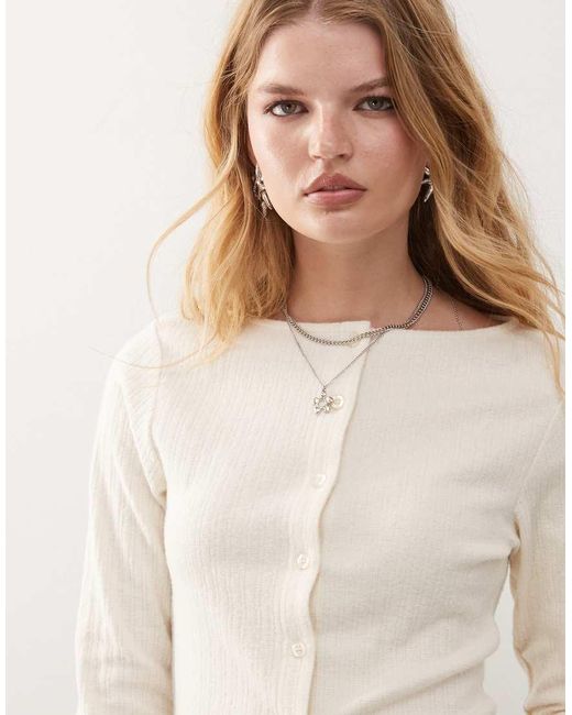 Reclaimed (vintage) Geribbelde Top Met Knoopsluiting in het Natural