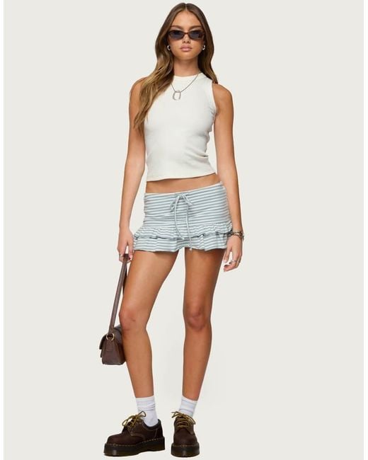 Edikted Blue Avia Ruffle Striped Mini Skort