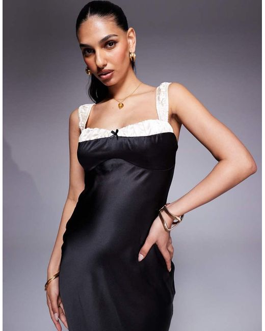 Princess Polly Blue Satin Contrast Strap Detail Bow Front Maxi Dress