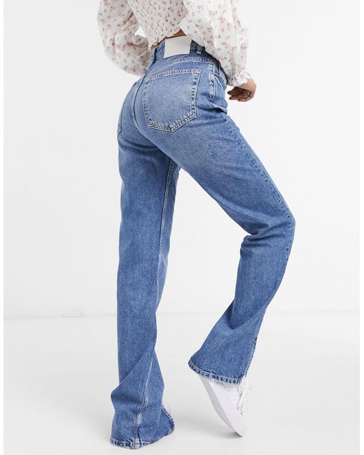 High Waist Wide Leg Straight Jeans With Spilt Hem in Blue, Light Blue, Dark  Grey Korean Fashion Denim 90s Y2k -  Canada