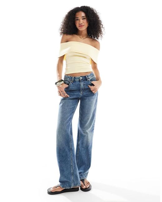 Hollister Blue Off The Shoulder Short Sleeve Top