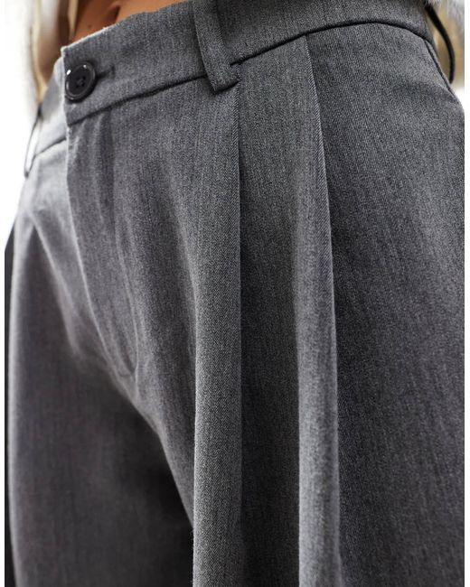 Stradivarius Gray Str Tailored Pleated Wide Low Waist Trouser