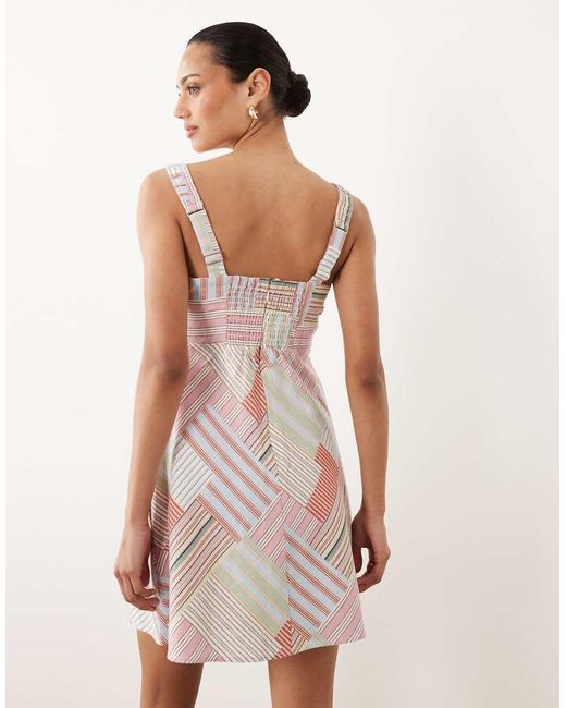 Abercrombie & Fitch Pink Linen Rich Milkmaid Mini Dress