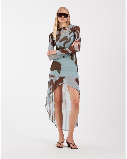 ASOS Metallic High Low Printed Mesh Dress