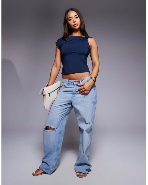 ASOS Blue Polyamide Knot Shoulder Detail Top