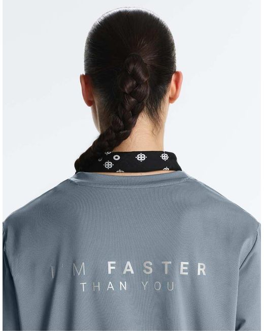 Oysho Blue Long-sleeved Technical T-shirt With Text