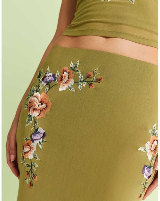 Falda Larga Verde De Corte Sirena Con Diseño Bordado De (Parte De Un Conjunto) ASOS de color Green