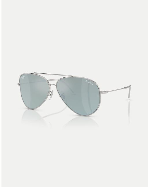Ray-Ban Blue Lenny Kravitz X Aviator Pilot Sunglasses With Mirrored Lens