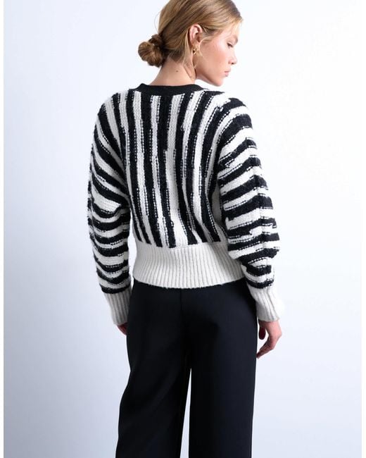 TOPSHOP Blue Knitted Vetical Stripe Cardigan