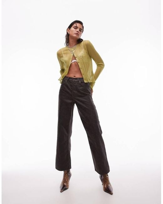 Jeans Dritti Ampi A Vita Medio Alta Craquelé di TOPSHOP in Brown