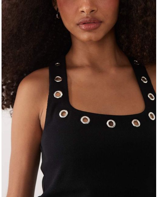 ASOS Black Eyelet Stud Halter Neck Top