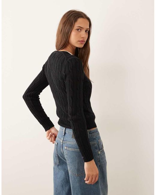 Polo Ralph Lauren Black Julianna Icon Logo Cotton Cable Knit Jumper