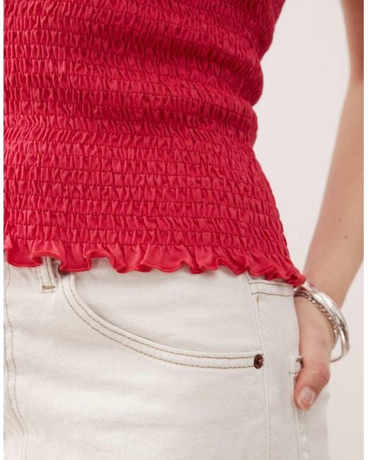 Reclaimed Vintage Halter Neck Plunge Detail Shirred Top