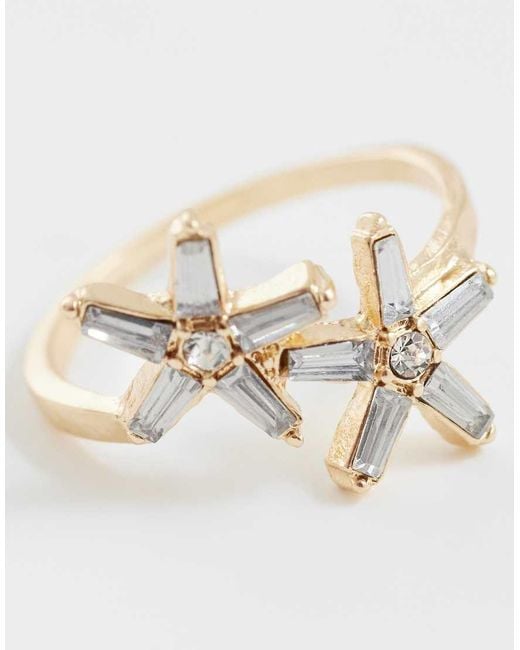 ASOS Metallic Asos Design Curve Ring With Mini Crystal Star-Fish Design