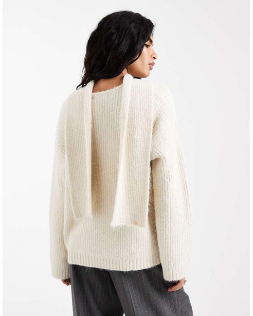 4th & Reckless Natural Wool Feel Scarf Detail V Neck Jumper