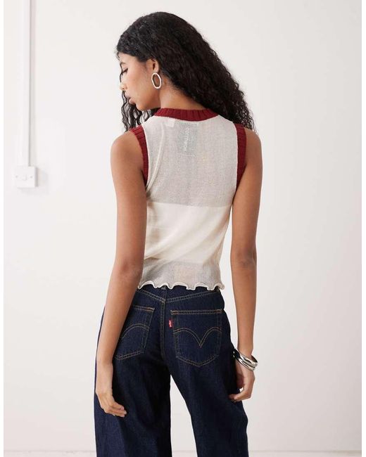 Collusion White Sheer Knitted Contrast Tank Top