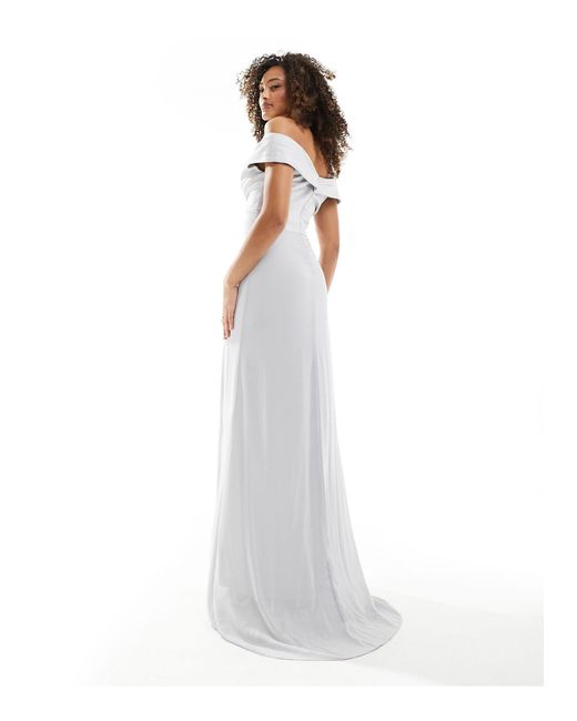 TFNC London White Bridesmaids Bardot Fitted Maxi Dress