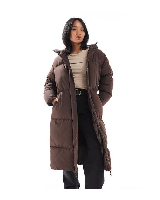 Threadbare Brown Petite Maxi Puffer Coat With Hood