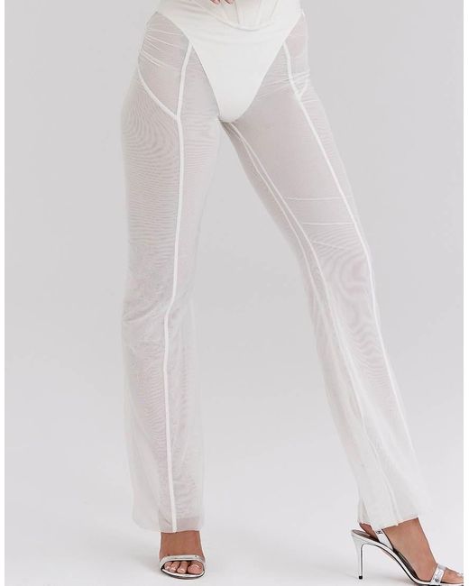 House Of Cb White Avalon Mesh High Waist Trousers