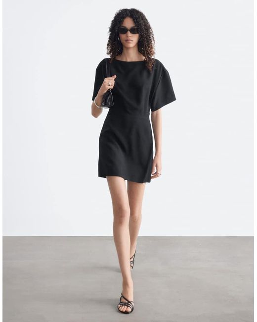 & Other Stories Black Boat Neck Structured Mini Dress With Open Back Detail