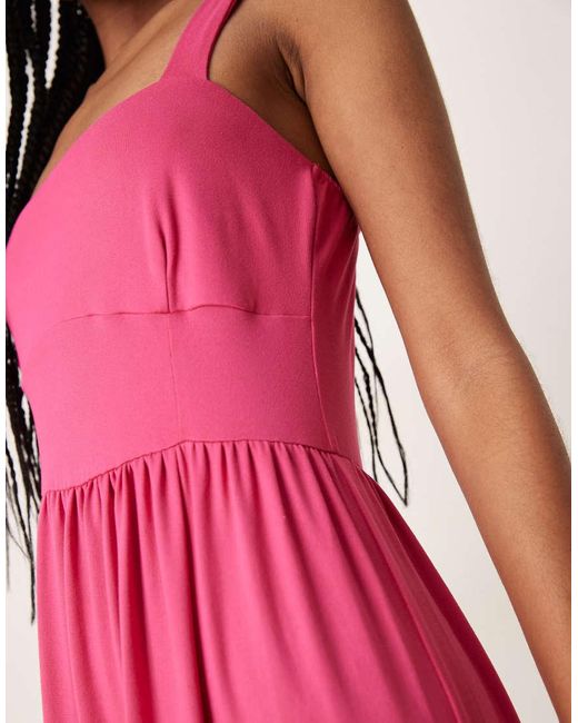 Vestito Midi Con Scollo Squadrato di ASOS in Pink