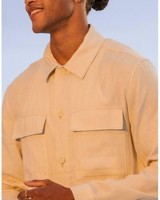 Chaqueta Claro Estilo Camisa De Lino De -Neutro Mango de hombre de color Natural