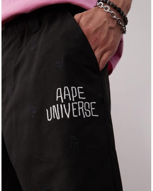 Aape By A Bathing Ape Black Aape By A Bathing Ape Loose Fit Shorts for men