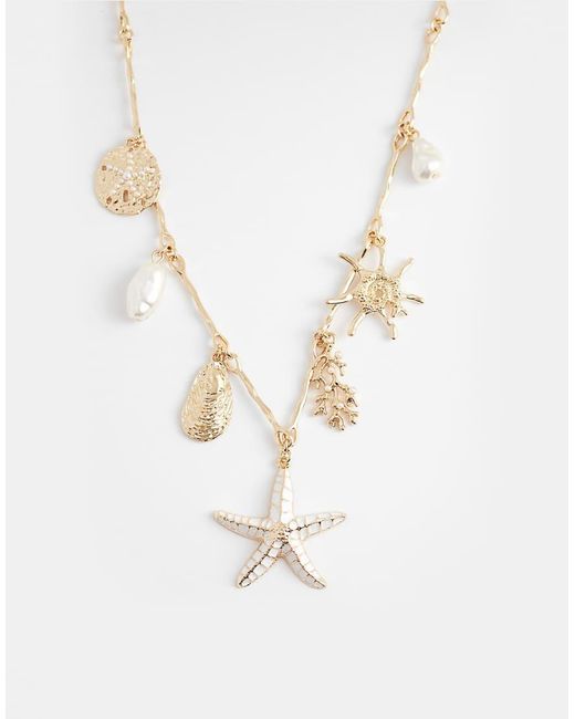 ALDO White Beachtreasure Sea Creature And Faux Pearl Charm Necklace