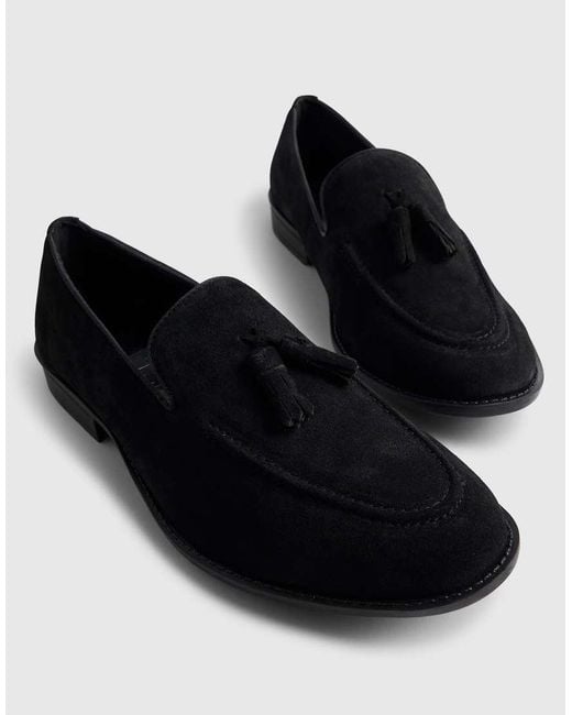 River Island Black Suede Tassel Loafers for men